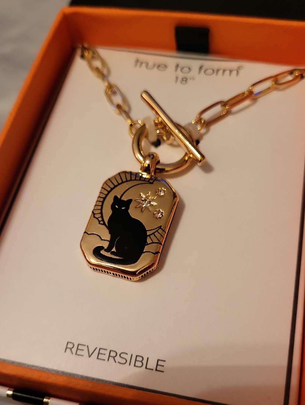 True to Form Gold and Black Cat Pendant Necklace Ta M